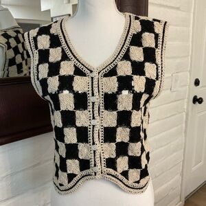 Checker Board Black and Cream Crochet Vest Size 6